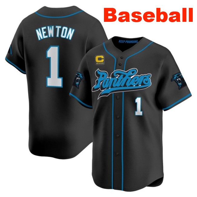 Men's Carolina Panthers #1 Cam Newton Baseball 2025 Nike Limited Stitched Jersey Black