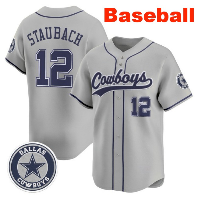 Men's Dallas Cowboys #12 Roger Staubach Baseball Nike Limited Stitched Jersey Grey