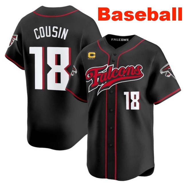 Men's Atlanta Falcons #18 Kirk Cousins Baseball 2025 Nike Limited Stitched Jersey Black