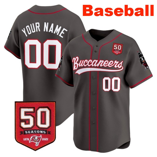 Nike Tampa Bay Buccaneers Custom Baseball 50th Season Patch Limited Stitched Jersey Pewter