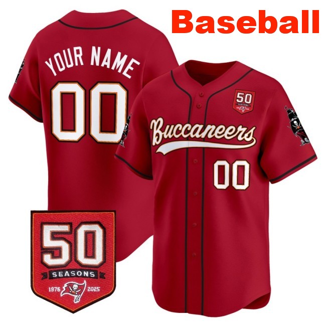 Nike Tampa Bay Buccaneers Custom Baseball 50th Season Patch Limited Stitched Jersey Red