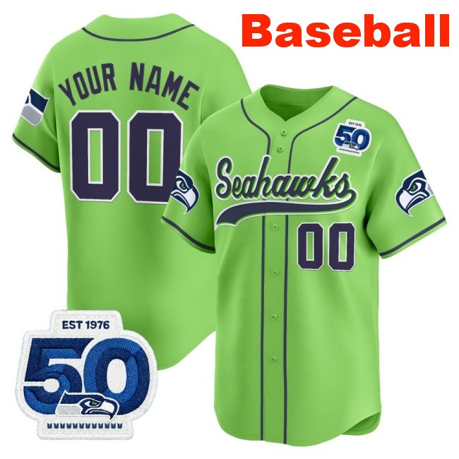 Nike Seattle Seahawks Custom Baseball 50th Anniversary Limited Stitched Jersey Neon Green