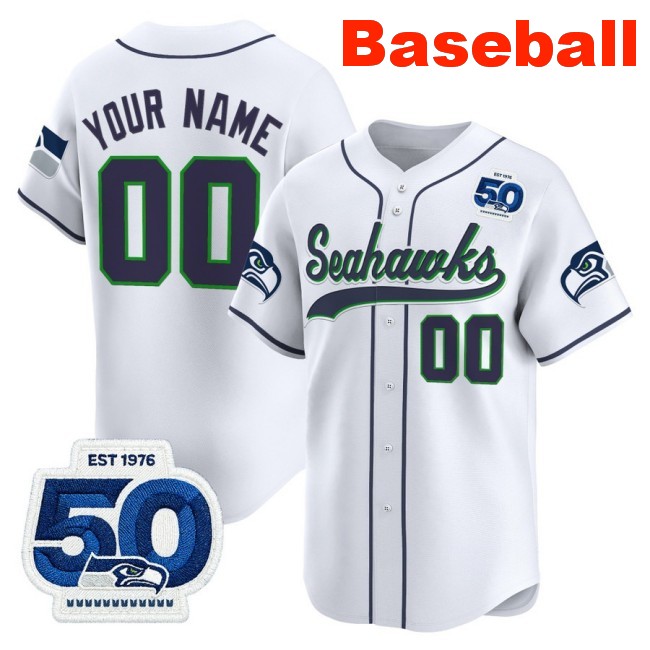 Nike Seattle Seahawks Custom Baseball 50th Anniversary Limited Stitched Jersey White