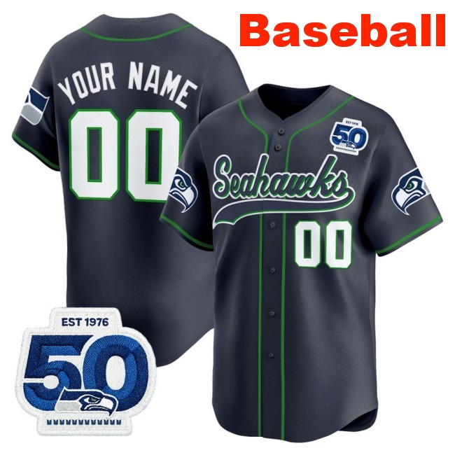 Nike Seattle Seahawks Custom Baseball 50th Anniversary Limited Stitched Jersey College Navy