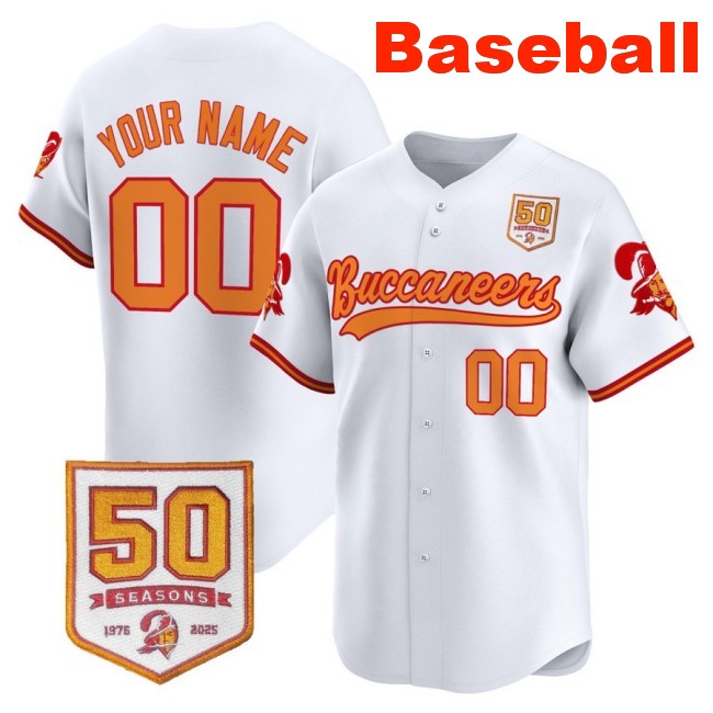Nike Tampa Bay Buccaneers Custom Baseball 50th Season Patch Limited Stitched Jersey White Throwback