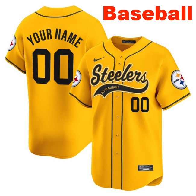 Nike Pittsburgh Steelers Custom Baseball 2025 Limited V2 Stitched Jersey Gold