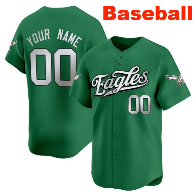 Nike Philadelphia Eagles Custom Baseball 2025 Limited V2 Stitched Jersey Kelly Green