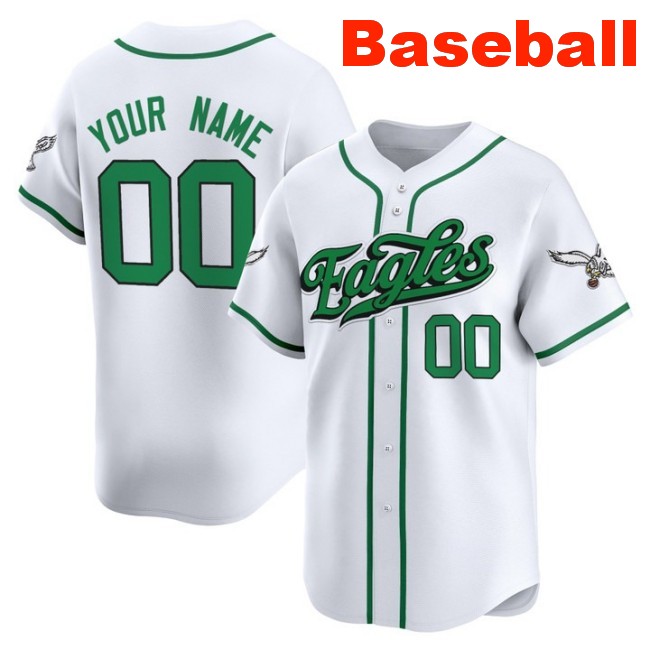 Nike Philadelphia Eagles Custom Baseball 2025 Limited V2 Stitched Jersey Kelly White