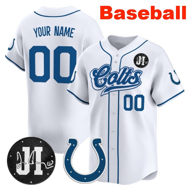 Nike Indianapolis Colts Custom Baseball 2025 Jim Irsay Patch Limited Stitched Jersey White