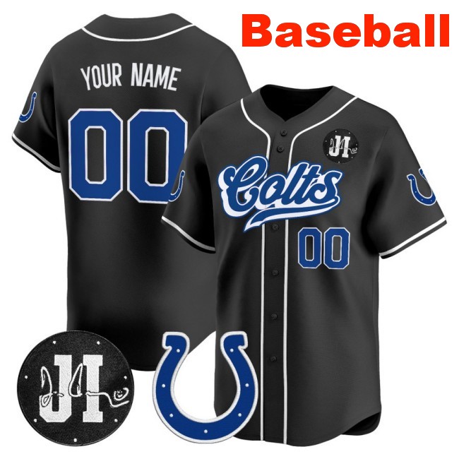 Nike Indianapolis Colts Custom Baseball 2025 Jim Irsay Patch Limited Stitched Jersey Black