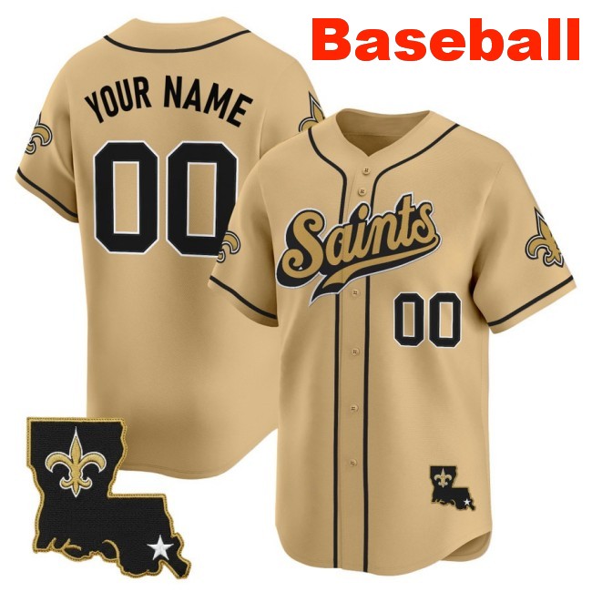 Nike New Orleans Saints Custom Baseball 2025 Limited Stitched Jersey Gold