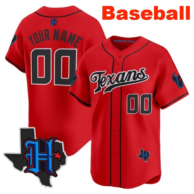 Nike Houston Texans Custom Baseball 2025 Limited Stitched Jersey Red