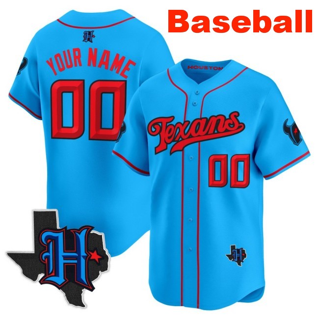 Nike Houston Texans Custom Baseball 2025 Limited Stitched Jersey Blue