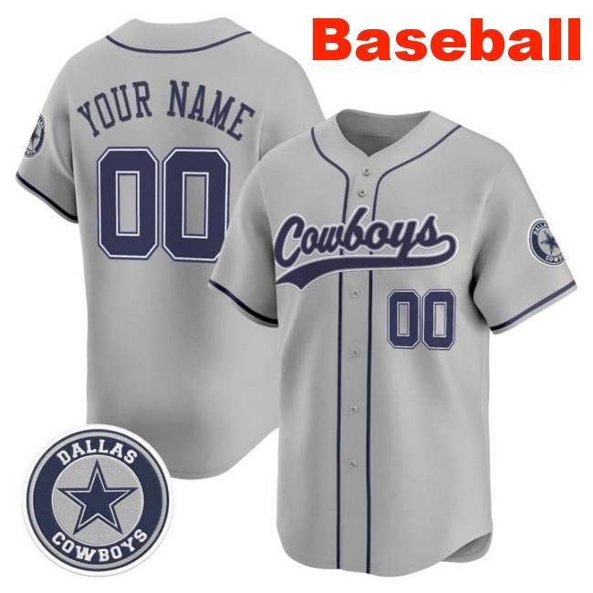 Nike Dallas Cowboys Custom Baseball 2025 Limited Stitched Jersey Grey