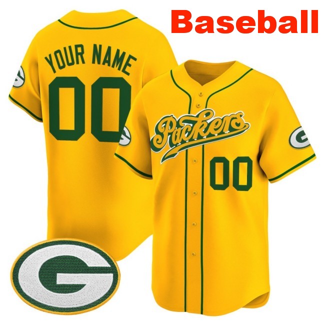Nike Green Bay Packers Custom Baseball 2025 Limited V2 Stitched Jersey Gold
