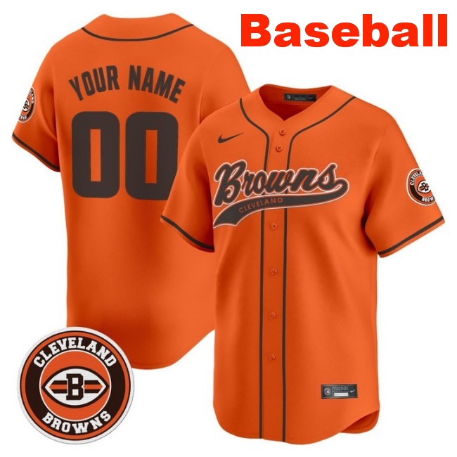 Nike Cleveland Browns Custom Baseball 2025 Vapor Limited Stitched Jersey Orange