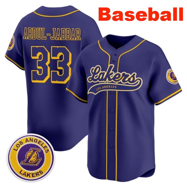 Men's Los Angeles Lakers #33 Kareem Abdul-Jabbar Baseball Nike Vapor Stitched Jersey Purple
