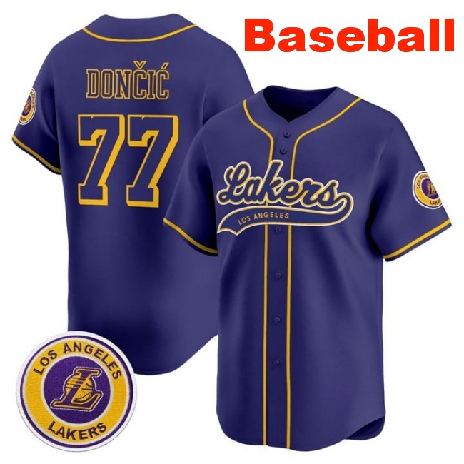 Men's Los Angeles Lakers #77 Luka Doncic Baseball Nike Vapor Stitched Jersey Purple