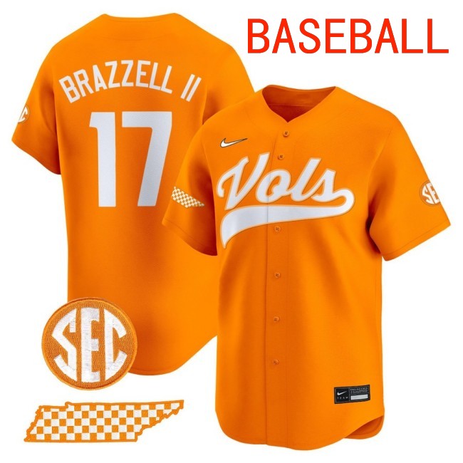 Men's Tennessee Volunteers #17 Chris Brazzell II Baseball 2025 Nike Limited Stitched Jersey Orange