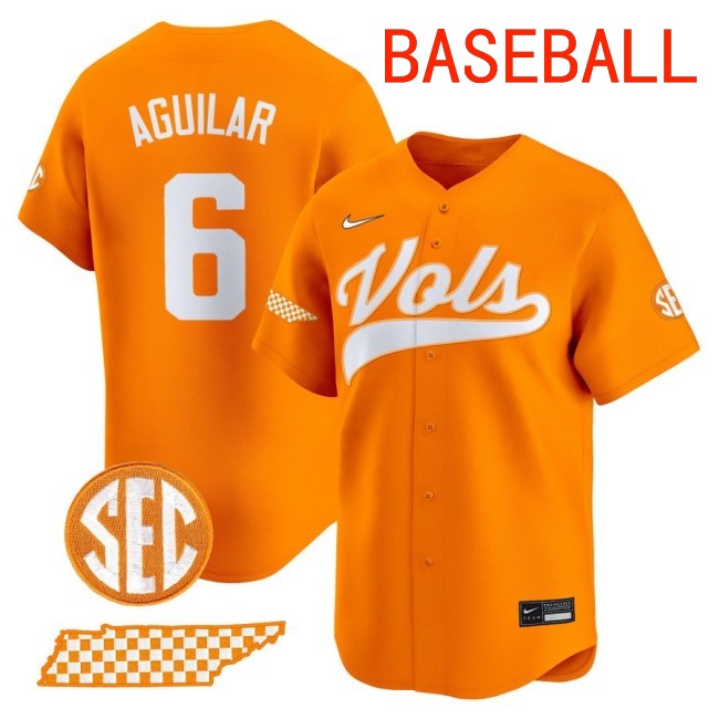Men's Tennessee Volunteers #6 Joey Aguilar Baseball 2025 Nike Limited Stitched Jersey Orange
