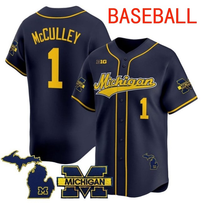 Men's Michigan Wolverines #1 Donaven McCulley Baseball 2025 Nike Limited Stitched Jersey Navy