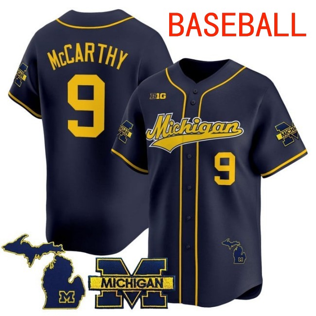 Men's Michigan Wolverines #9 J.J. McCarthy Baseball 2025 Nike Limited Stitched Jersey Navy