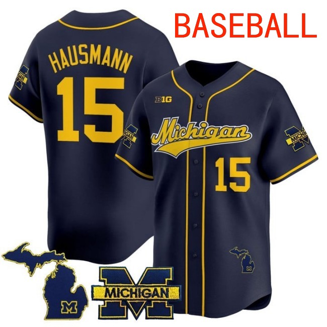 Men's Michigan Wolverines #15 Ernest Hausmann Baseball 2025 Nike Limited Stitched Jersey Navy