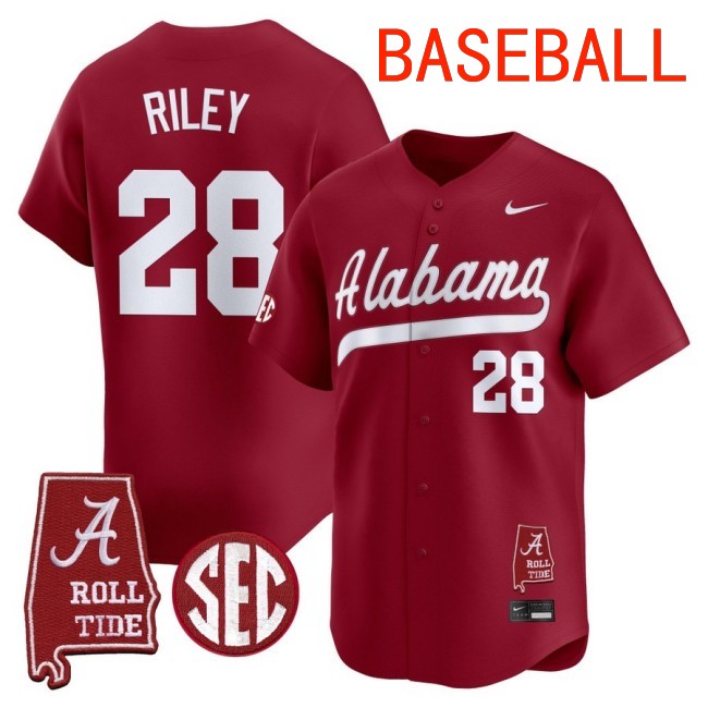 Men's Alabama Crimson Tide #28 Kevin Riley Baseball 2025 Nike Limited Stitched Jersey Crimson