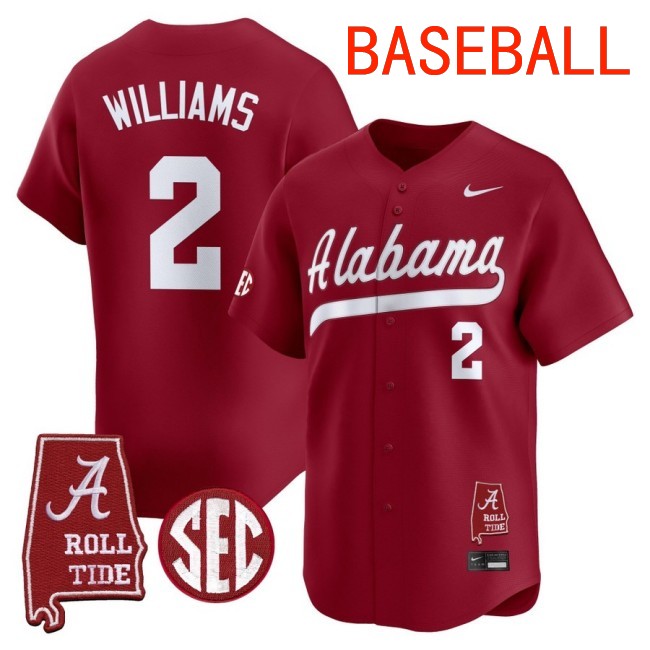 Men's Alabama Crimson Tide #2 Ryan Williams Baseball 2025 Nike Limited Stitched Jersey Crimson