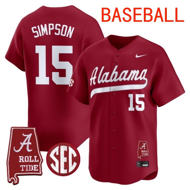 Men's Alabama Crimson Tide #15 Ty Simpson Baseball 2025 Nike Limited Stitched Jersey Crimson