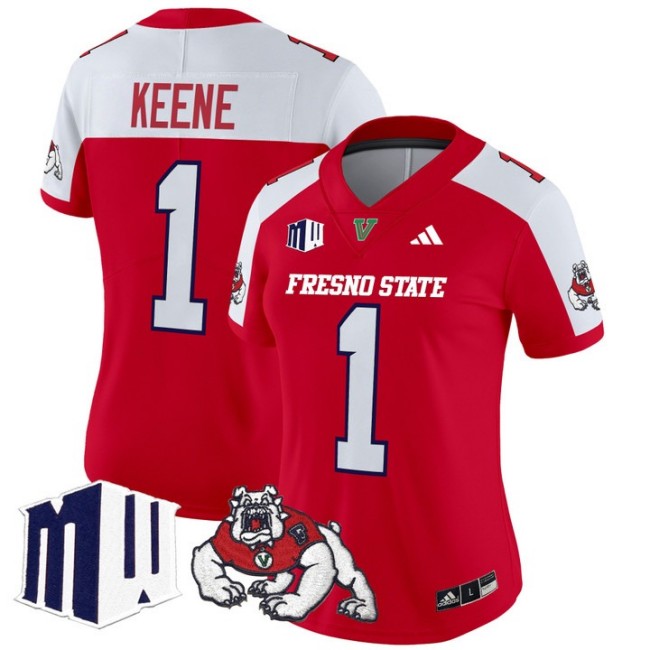 Women's Fresno State Bulldogs #1 Mikey Keene fooball 2025 Vapor Limited Stitched Jersey Red Alternate