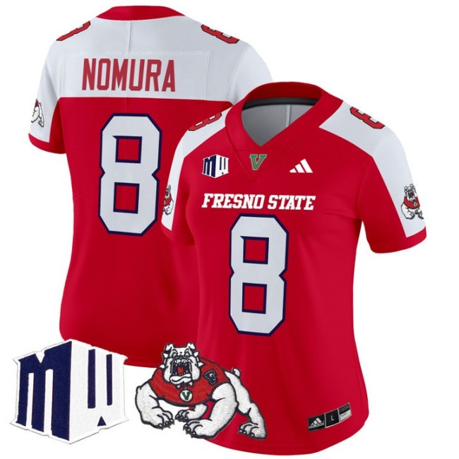 Women's Fresno State Bulldogs #8 Tuasivi Nomura fooball 2025 Vapor Limited Stitched Jersey Red Alternate