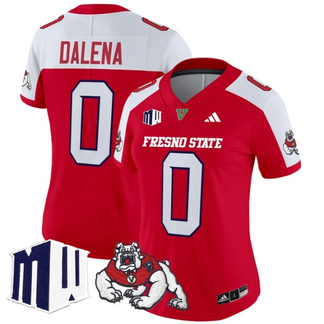 Women's Fresno State Bulldogs #0 Mac Dalena fooball 2025 Vapor Limited Stitched Jersey Red Alternate