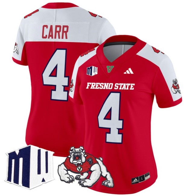 Women's Fresno State Bulldogs #4 Derek Carr fooball 2025 Vapor Limited Stitched Jersey Red Alternate