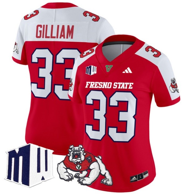Women's Fresno State Bulldogs #33 Elijah Gilliam fooball 2025 Vapor Limited Stitched Jersey Red Alternate