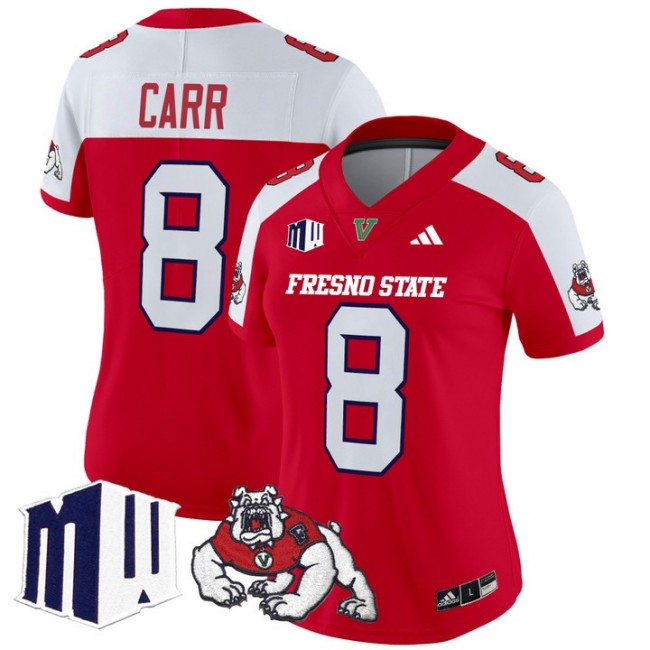Women's Fresno State Bulldogs #8 David Carr fooball 2025 Vapor Limited Stitched Jersey Red Alternate