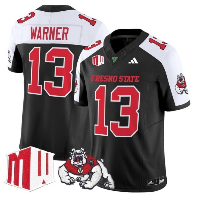 Men's Fresno State Bulldogs #13 E.J. Warner fooball 2025 Vapor Limited Stitched Jersey Black Alternate