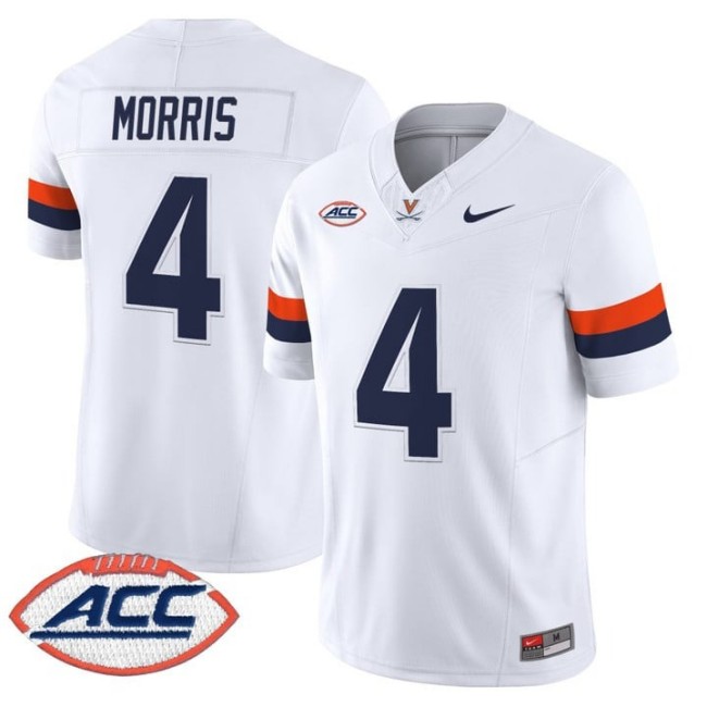 Men's Virginia Cavaliers #4 Chandler Morris White F.U.S.E. 2025 Vapor Limited Stitched Football Jersey