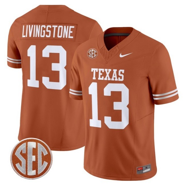 Men's Texas Longhorns #13 Parker Livingstone Burnt Orange Vapor F.U.S.E. Limited Stitched Football Jersey