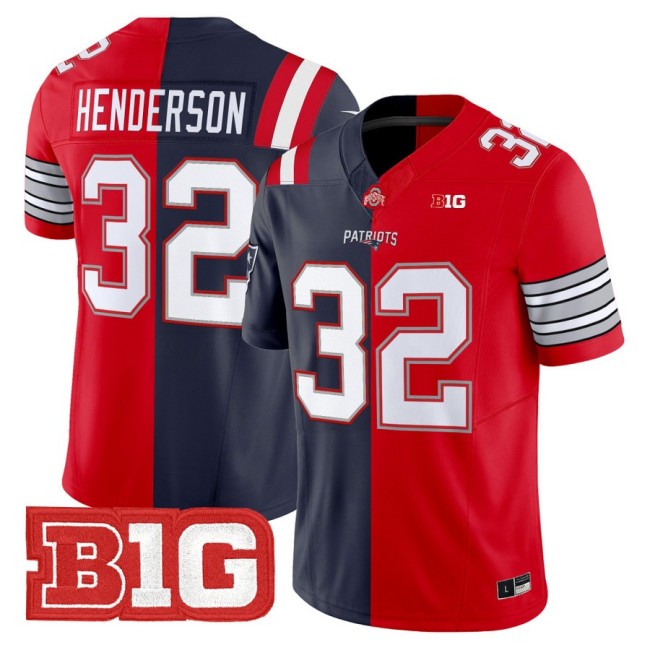 Men's OSU football New England Patriots #32 TreVeyon Henderson Split F.U.S.E. Vapor Limited Stitched Jersey