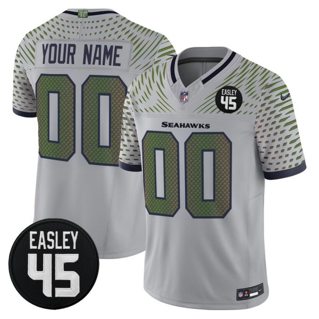 Men's Seattle Seahawks Custom #45 Kenny Easley Memorial Patch F.U.S.E. 2025 Vapor Limited Stitched Jersey Rivalries Wolf Grey