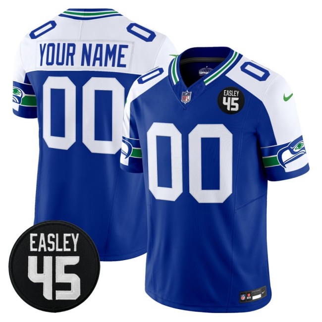Men's Seattle Seahawks Custom #45 Kenny Easley Memorial Patch F.U.S.E. 2025 Vapor Limited Stitched Jersey Royal Alternate