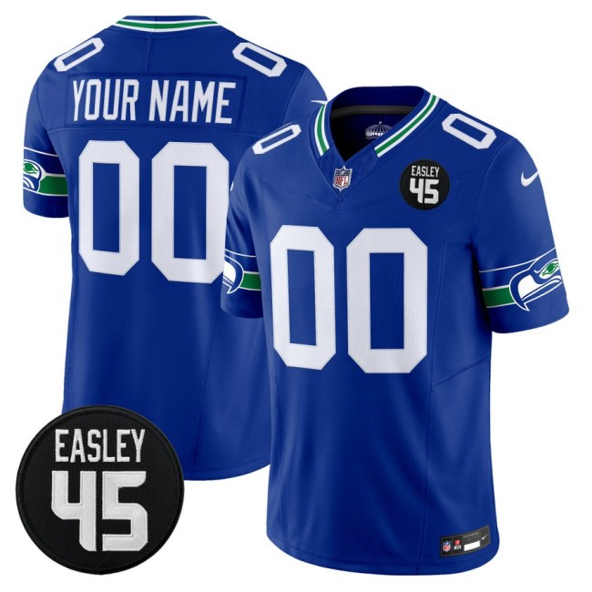 Men's Seattle Seahawks Custom #45 Kenny Easley Memorial Patch F.U.S.E. 2025 Vapor Limited Stitched Jersey Royal