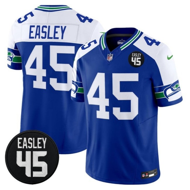 Men's Seattle Seahawks #45 Kenny Easley With Memorial Patch F.U.S.E. 2025 Vapor Limited Stitched Jersey Royal Alternate