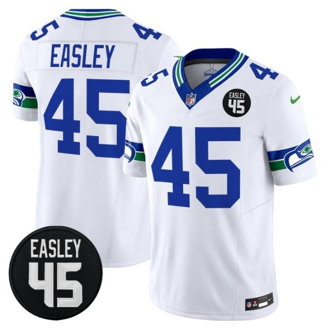 Men's Seattle Seahawks #45 Kenny Easley With Memorial Patch F.U.S.E. 2025 Vapor Limited Stitched Jersey White