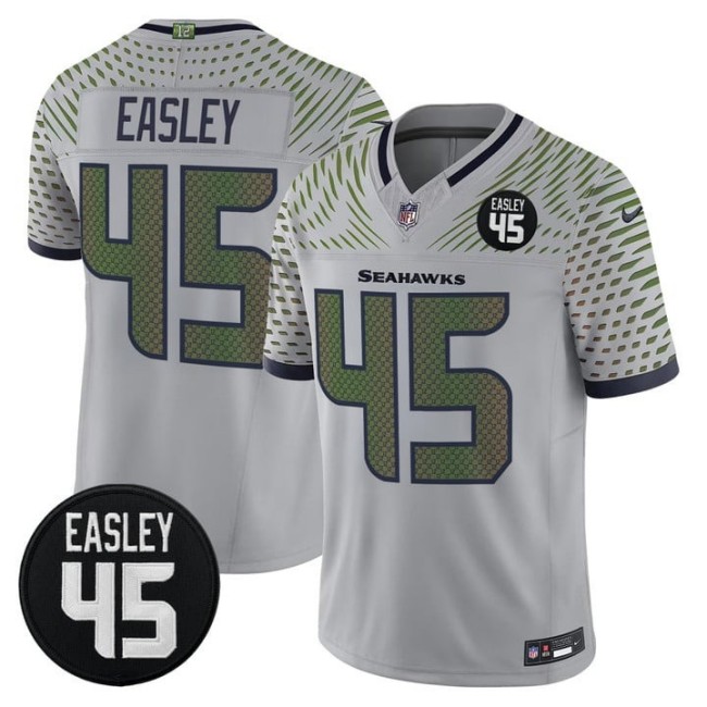 Men's Seattle Seahawks #45 Kenny Easley With Memorial Patch F.U.S.E. 2025 Vapor Limited Stitched Jersey Rivalries Wolf Grey