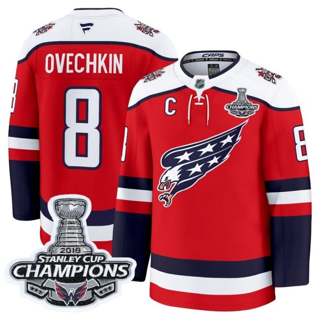 Men's Washington Capitals #8 Alex Ovechkin Red 2018 Stanley Cup Champions Final Patch Stitched Hockey Jersey