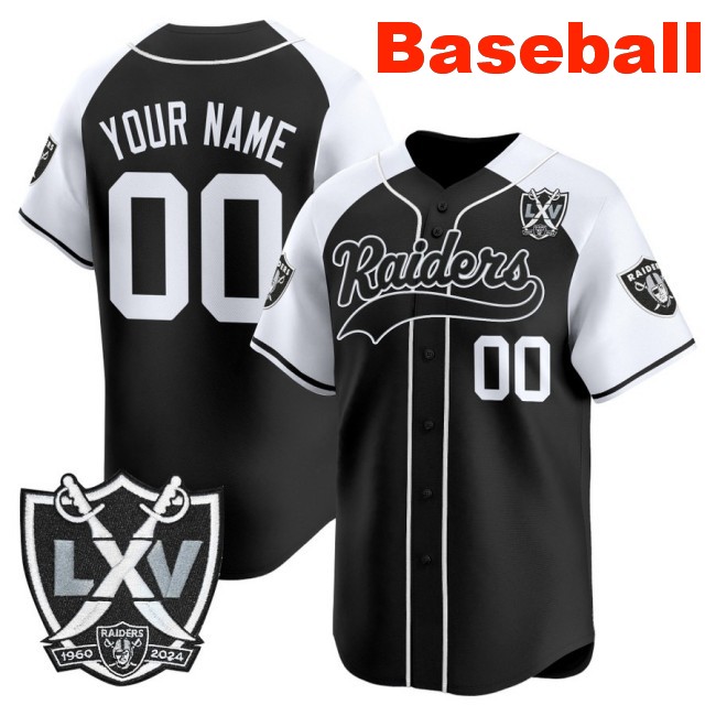 Nike Las Vegas Raiders Custom Baseball Limited Stitched Jersey Black White With 65th Anniversary Patch