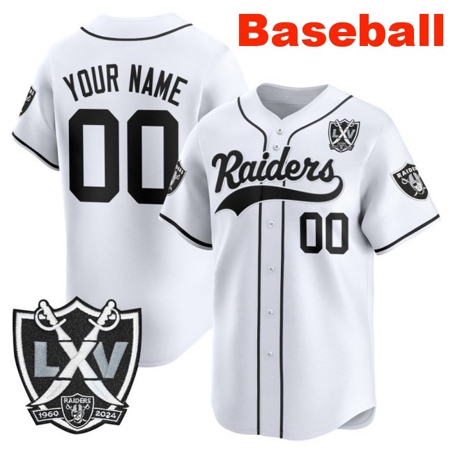 Nike Las Vegas Raiders Custom Baseball Limited Stitched Jersey White With 65th Anniversary Patch