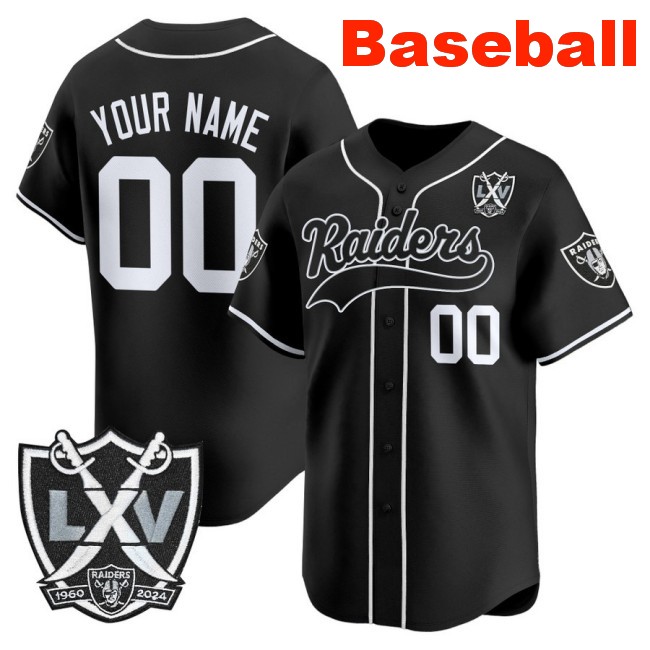Nike Las Vegas Raiders Custom Baseball Limited Stitched Jersey Black With 65th Anniversary Patch